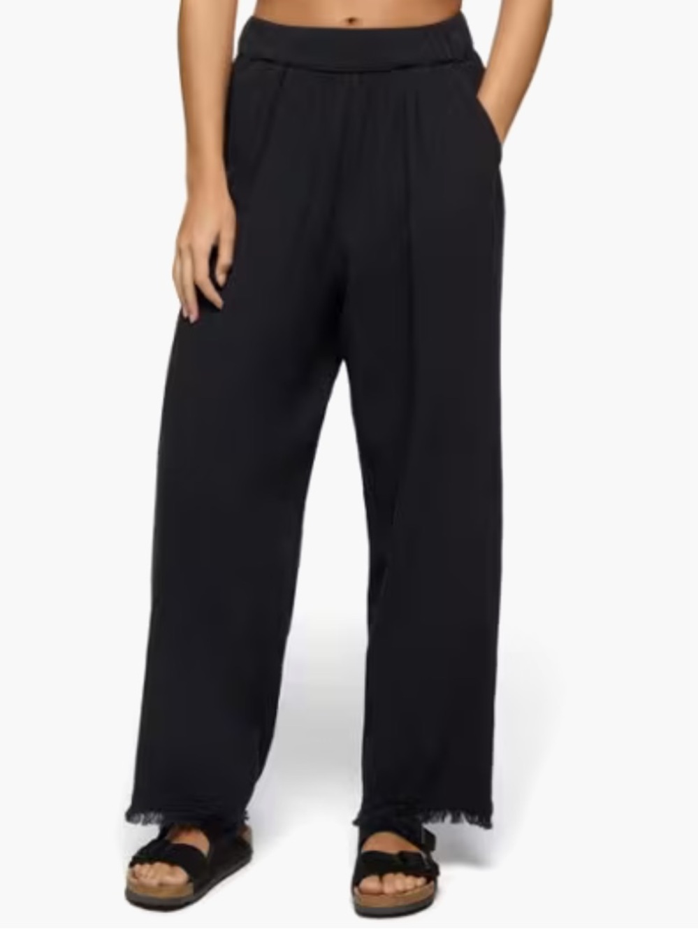 Prana Wide Leg Black Fringe Hem Pants